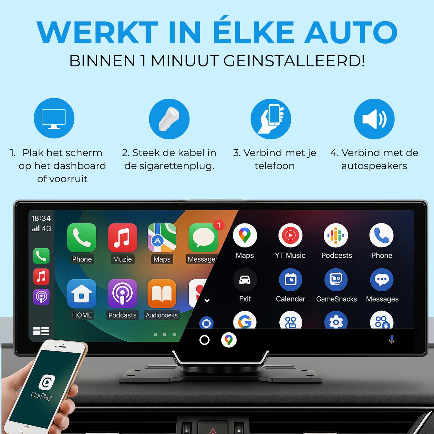 Apple / Android CarPlay - 9.3 inch | Premium Display - met Dashcam (2025)